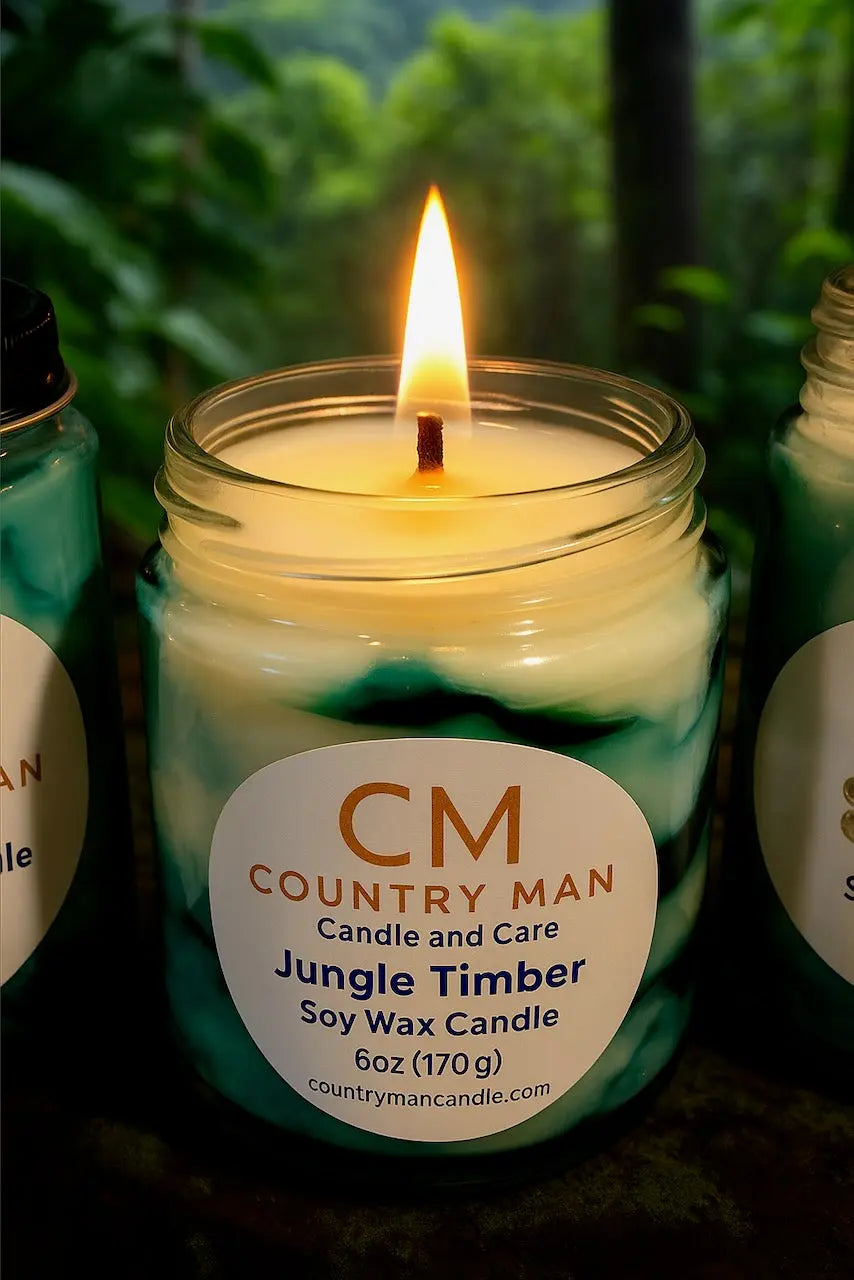 Jungle Timber Soy Wax Candle (10oz) Country Man Candle and Care