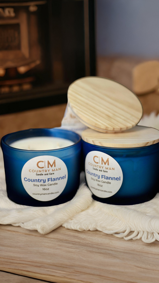 Country Flannel Soy Wax Candle (16oz) Country Man Candle and Care