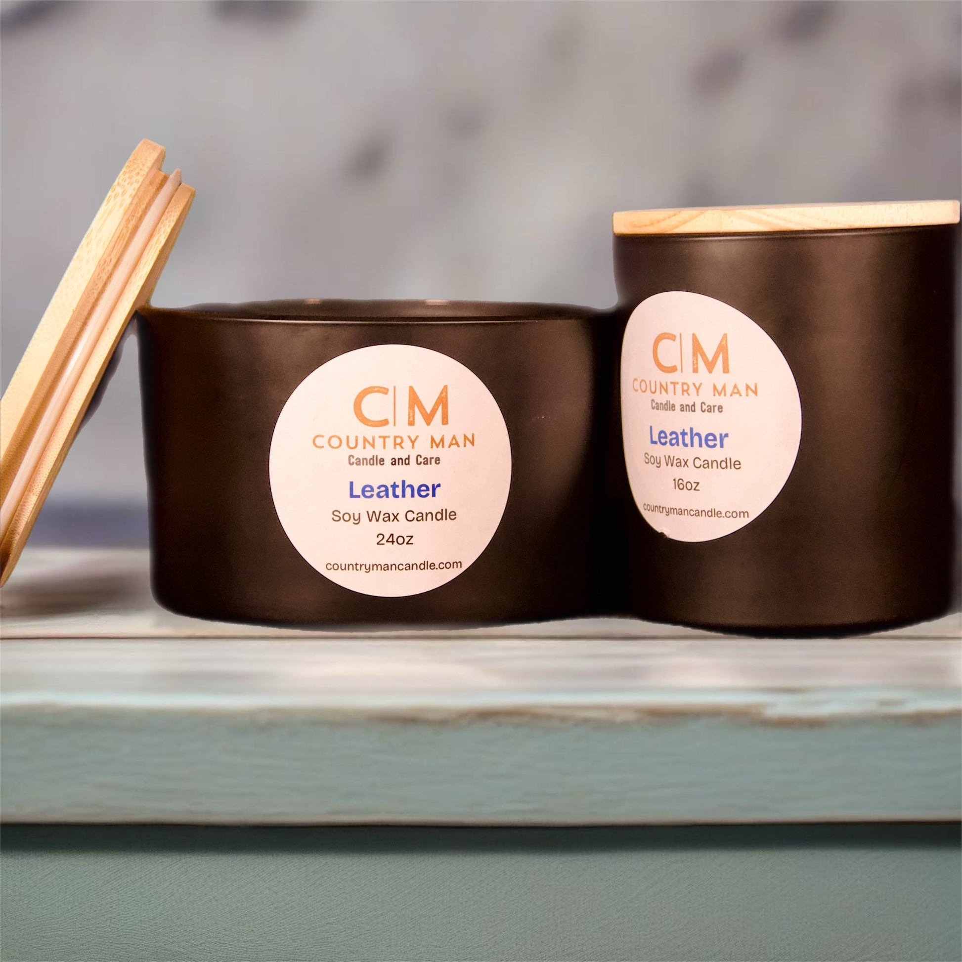 Leather Soy Wax Candle (24oz) Country Man Candle and Care
