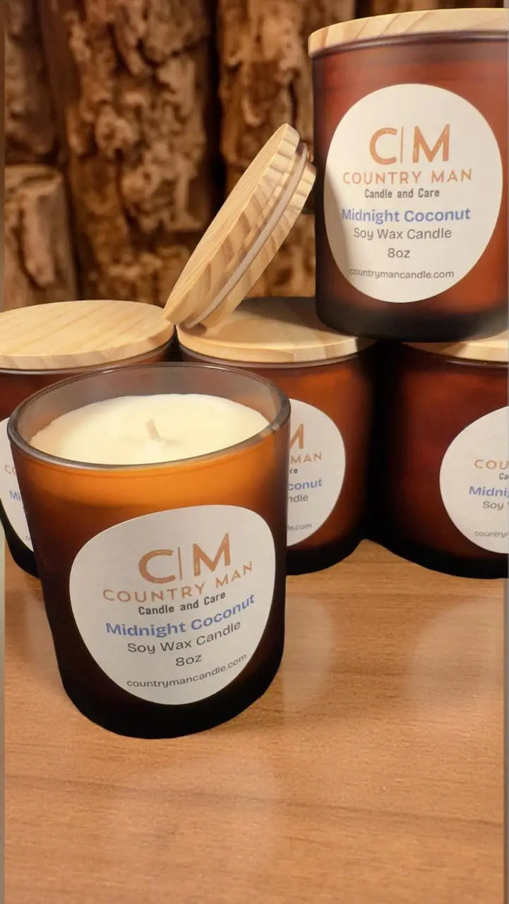 Midnight Coconut Soy Wax Candle (8oz) Country Man Candle and Care