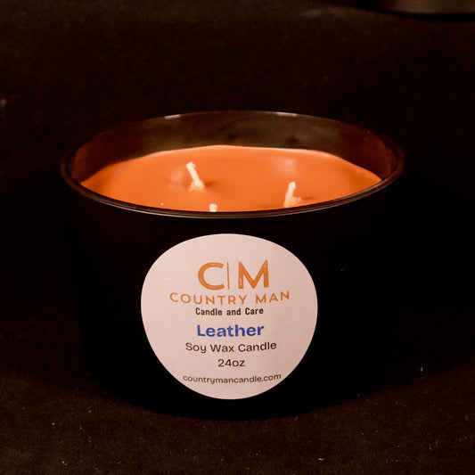 Leather Soy Wax Candle (24oz) Country Man Candle and Care